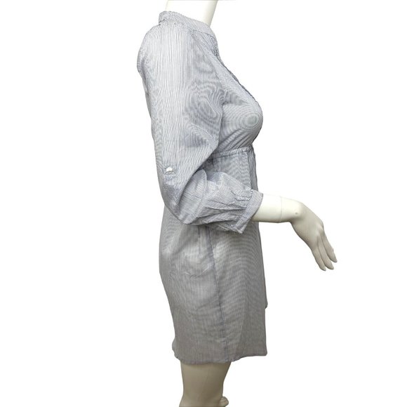 H&M Women’s Mini Dress 2 Blue Button Down 3/4 Sleeve Roll Tab Band Collar VNeck - Picture 5 of 13